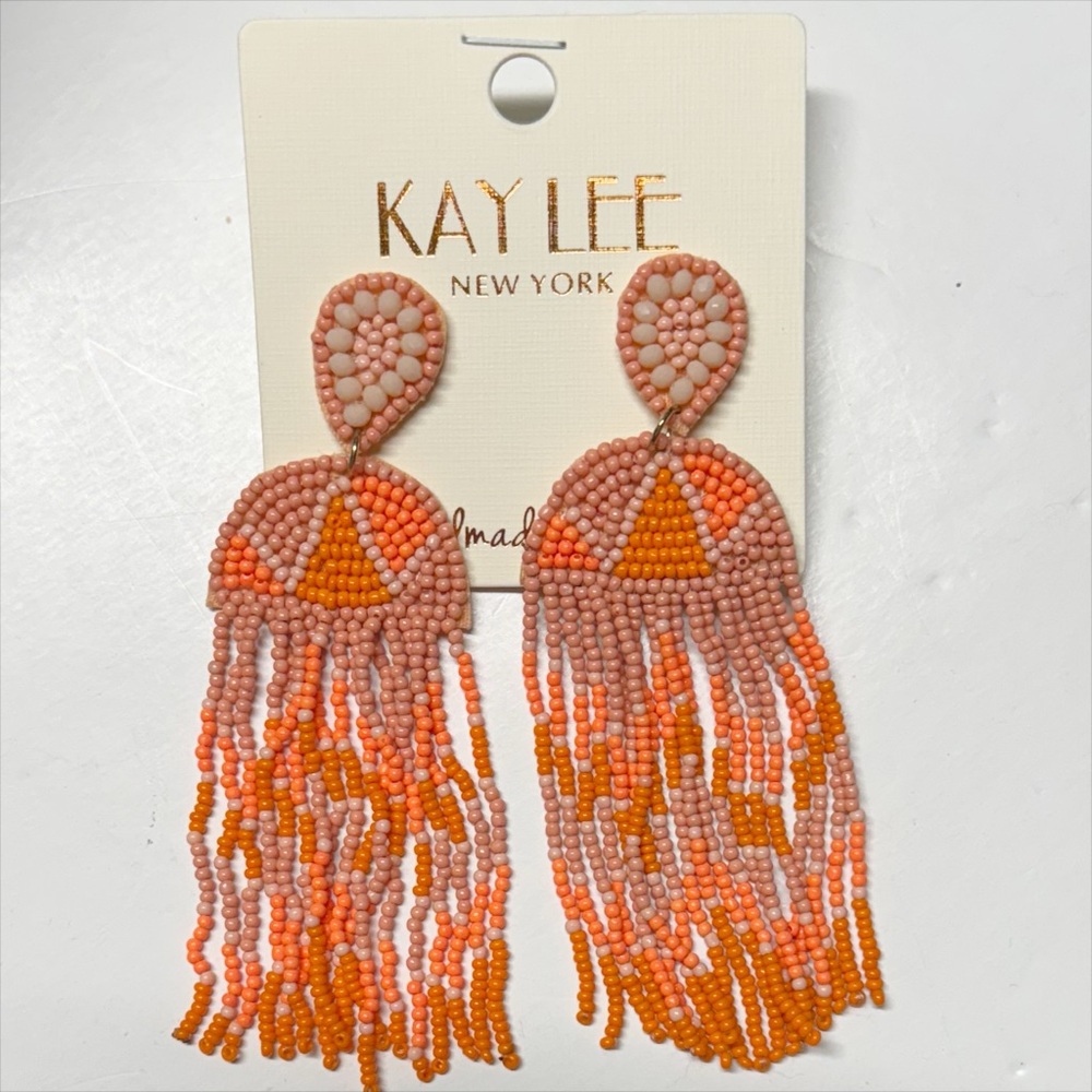 Kay Lee New York | Handmade Beaded Statement Earrings - Fringe - Vacation - NWT